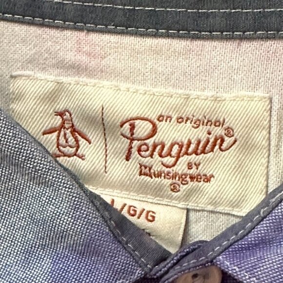 Original Penguin Chambray Denim Blue Shirt Short Sleeve  Size Large Tie dye OOAK - Picture 3 of 5